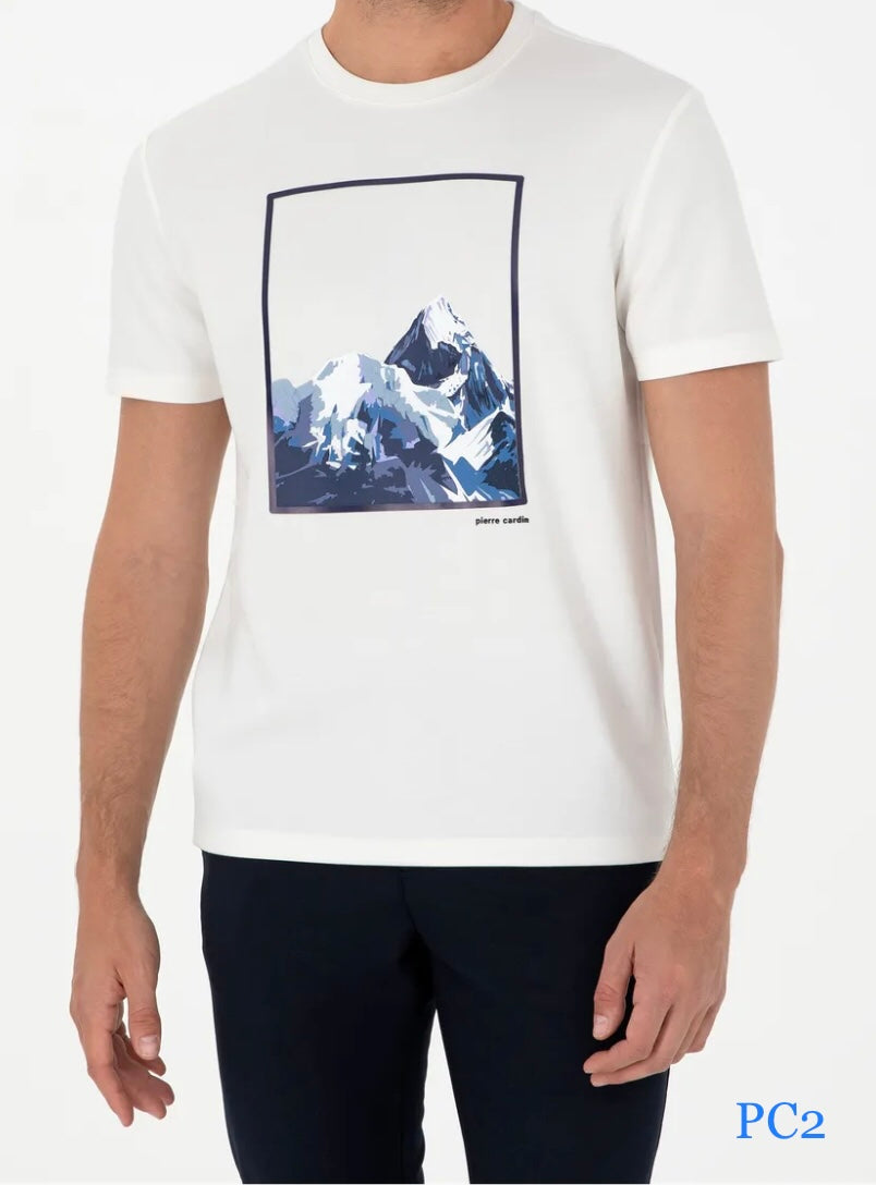 Pierre Cardin - Mountain Design - White - Regular Fit T-Shirt