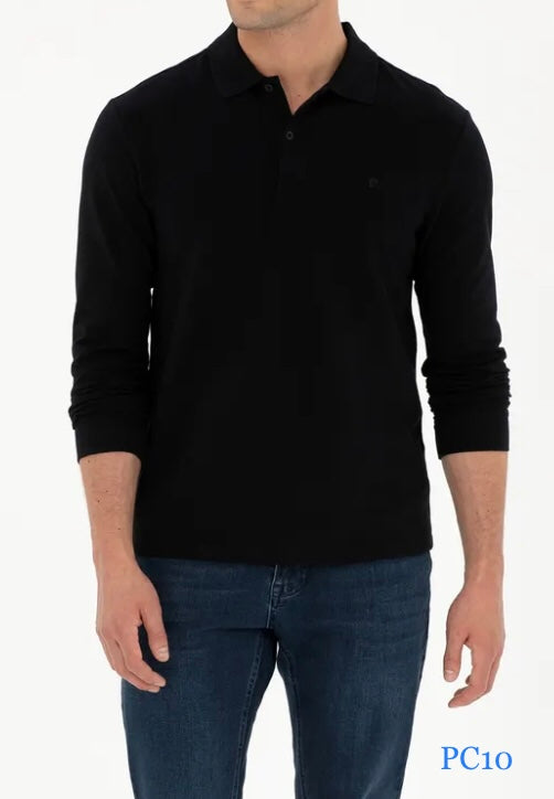 Pierre Cardin - Basic - Long Sleeve - Black - Slim Fit Polo