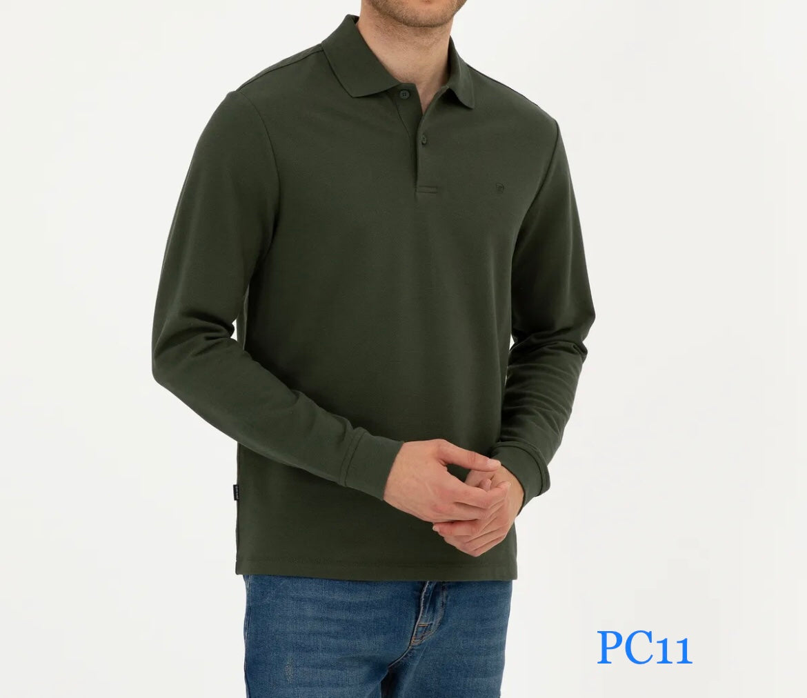 Pierre Cardin - Basic - Long Sleeve - Olive - Slim Fit Polo