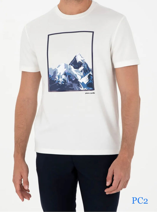 Pierre Cardin - Mountain Design - White - Regular Fit T-Shirt